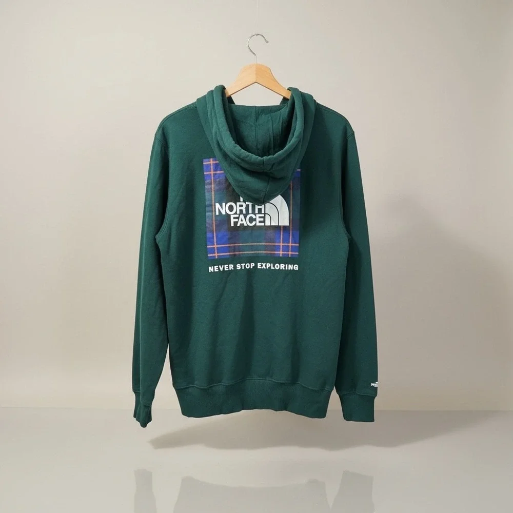 The North‎ Face Mens Forest Green Plaid Box Logo Hoodie Sweatshirt A7ZWH Large
